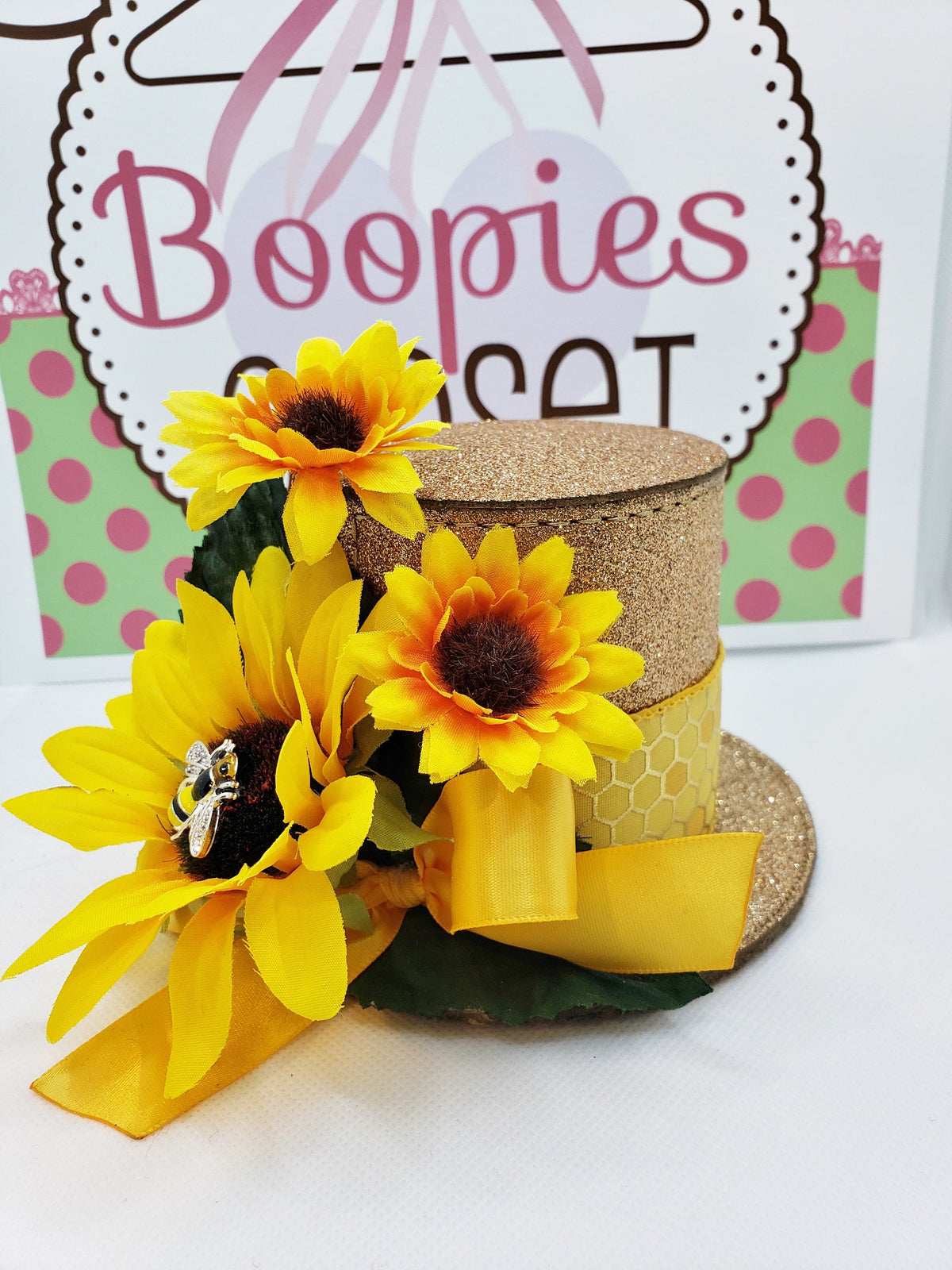 Sunflower Sparkle Mini Top Hat – Fall Event Hat with Honeybee Accent for Women & Girls