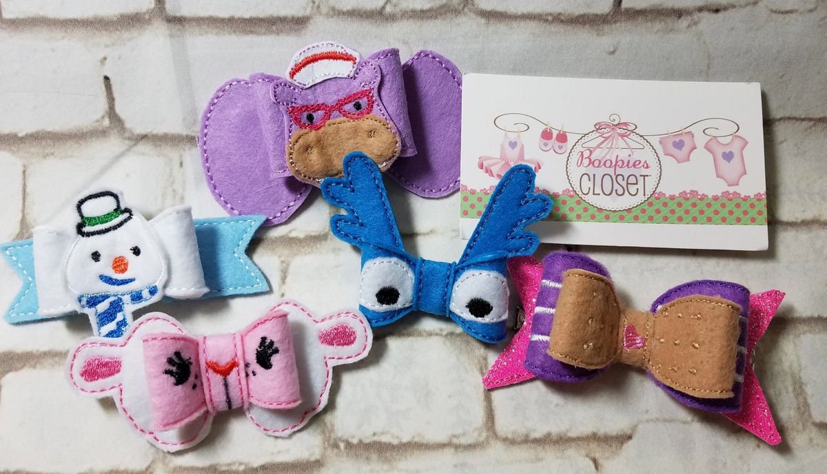 Character 3D Embroidered Felt Bow – Doctor, Lamb, Dragon, Hippo & Snowman Styles for Kids & Pets