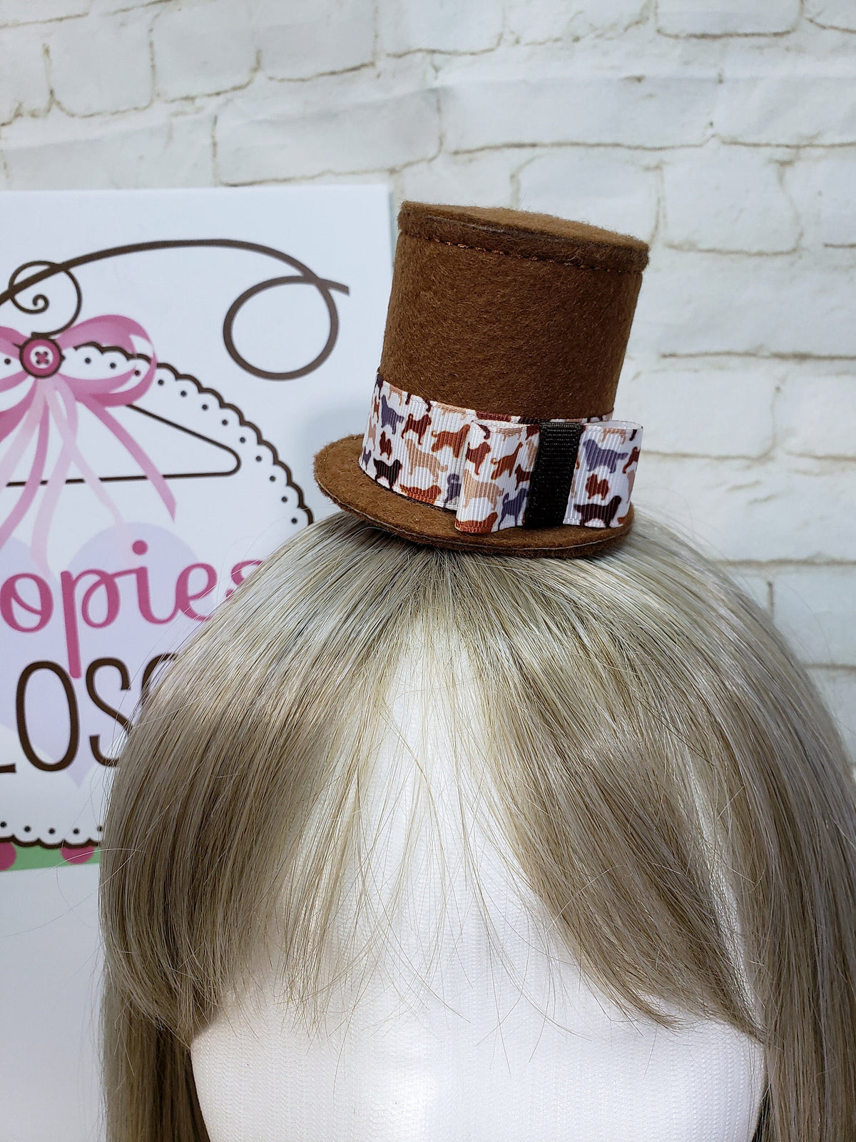 Pet Mini Top Hat – Brown Felt Stovepipe Hat with Dog Ribbon, Costume Hat for Dogs & Cats