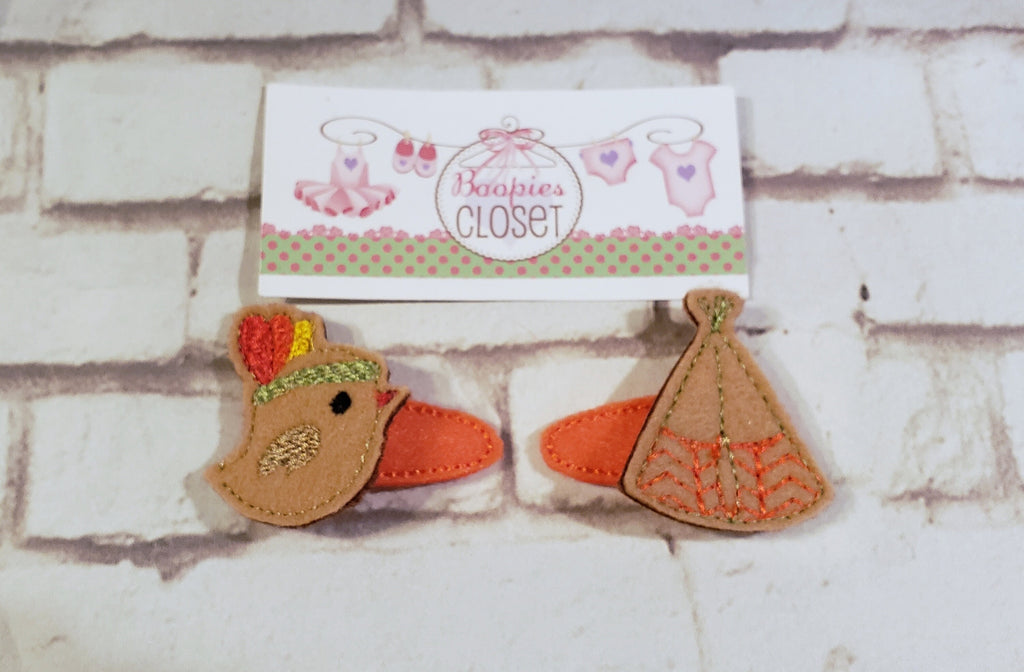 Chick & Tipi Thanksgiving Feltie Barrette Set – Holiday Hair Clips for Girls, Thanksgiving Headband