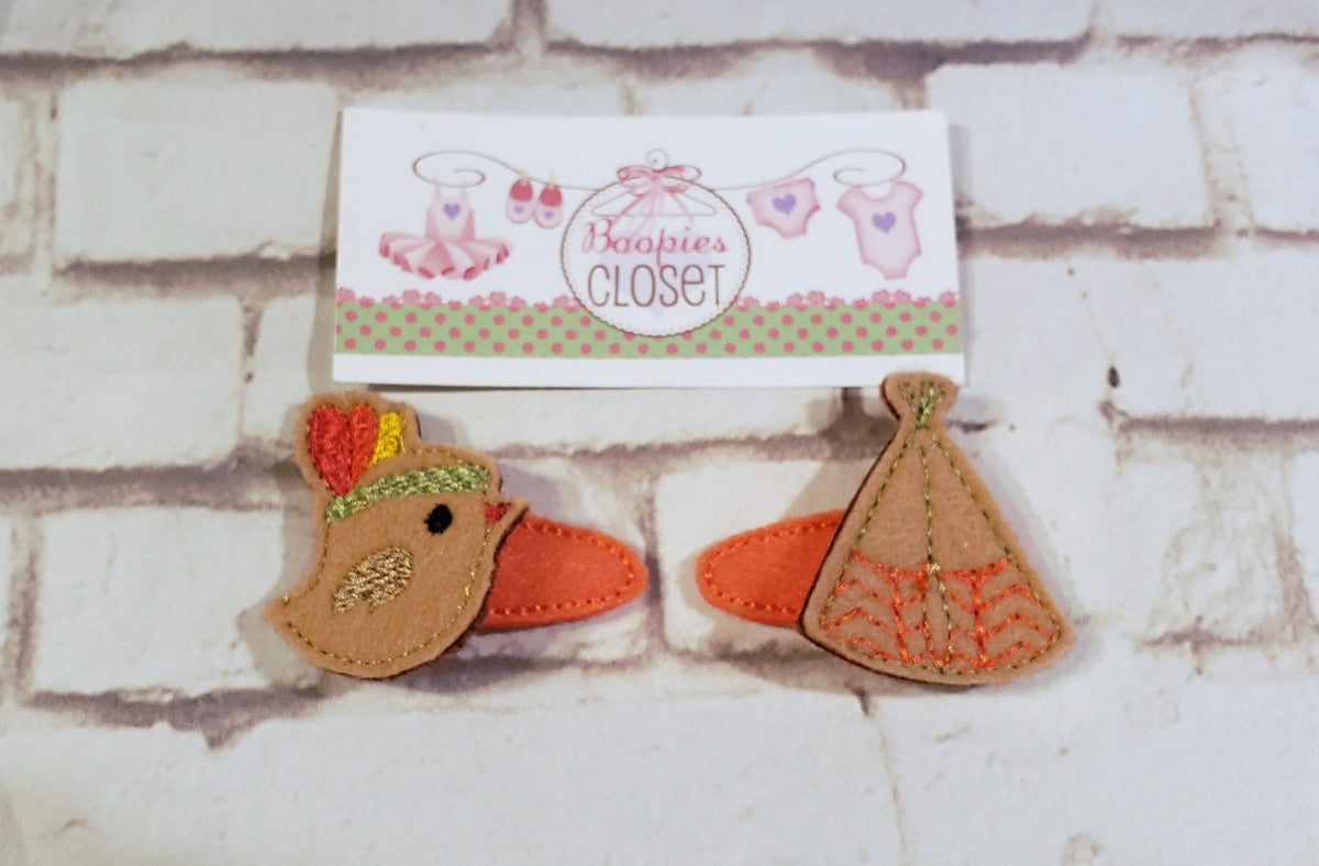 Chick & Tipi Thanksgiving Feltie Barrette Set – Holiday Hair Clips for Girls, Thanksgiving Headband
