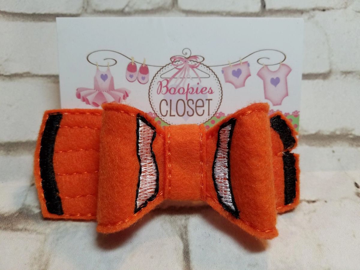 Clown Fish 3D Embroidered Felt Bow – Finding Nemo Inspired Barrette or Headband for Kids & Pets