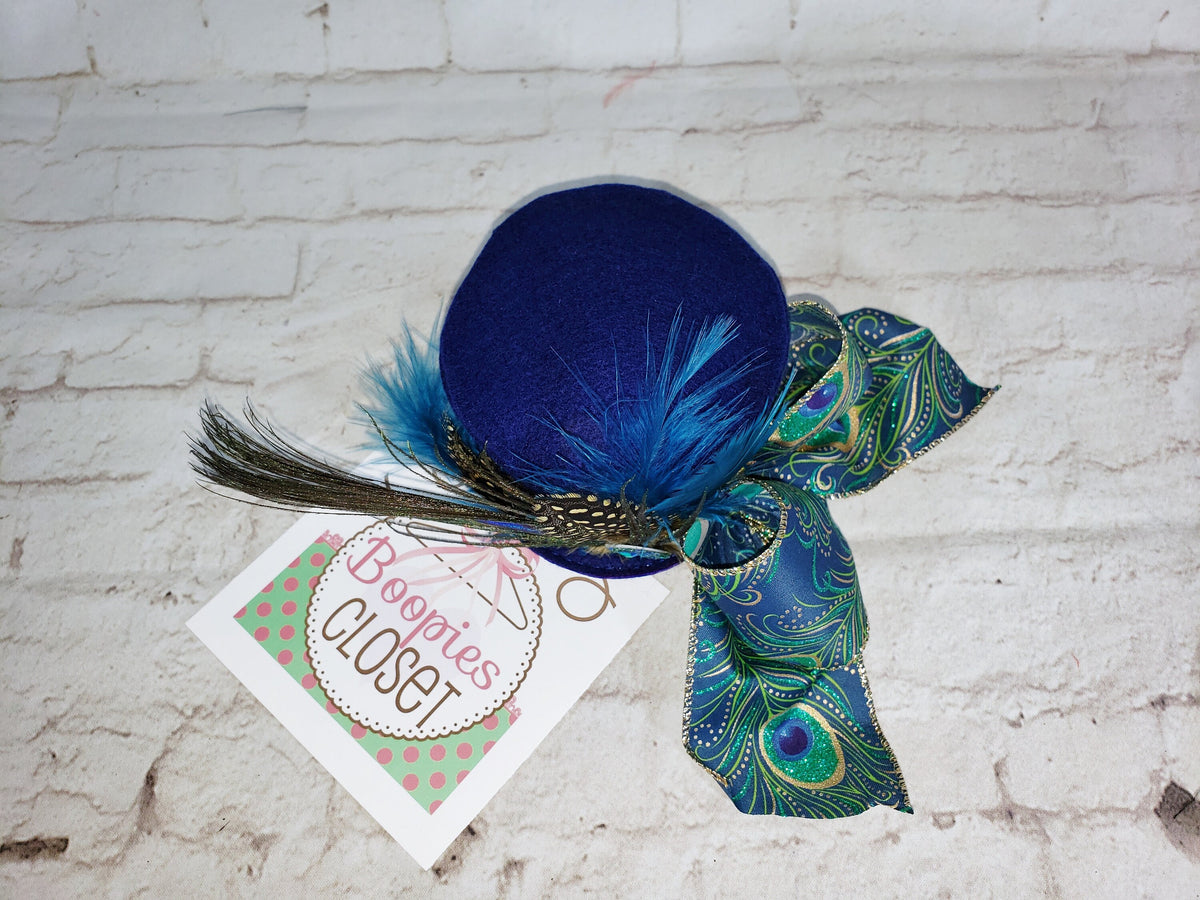 Peacock Feather Mini Top Hat – Derby & Mad Hatter Costume Fascinator for Women & Girls