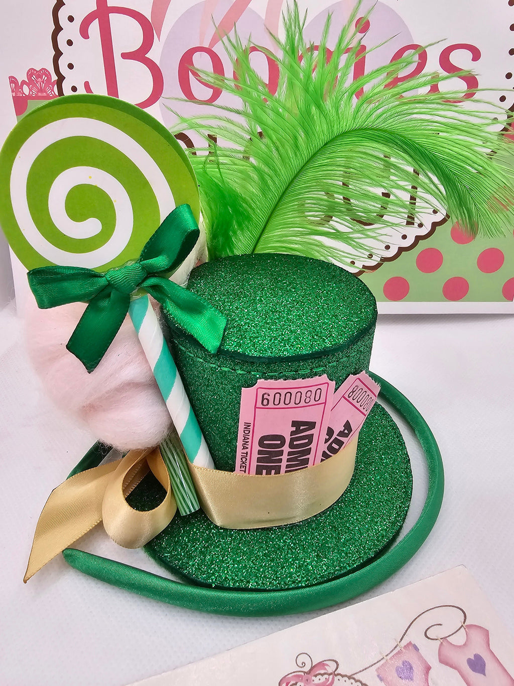 Cotton Candy Mini Top Hat – Circus Party Costume Hat with Lollipop, Sweet Themed Fascinator