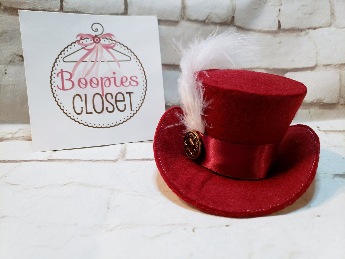Pirate Captain Mini Tricorne Hat – Burgundy Felt with Feather, Costume Headpiece for Adults & Kids