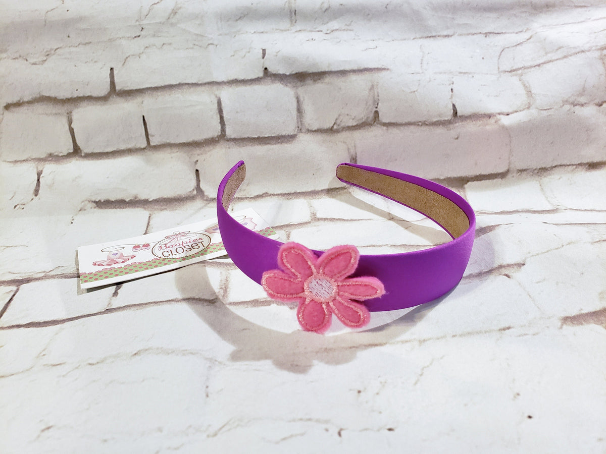 Purple Embroidered Flower Headband – Floral Hair Accessory for Girls, Handcrafted Felt Headband