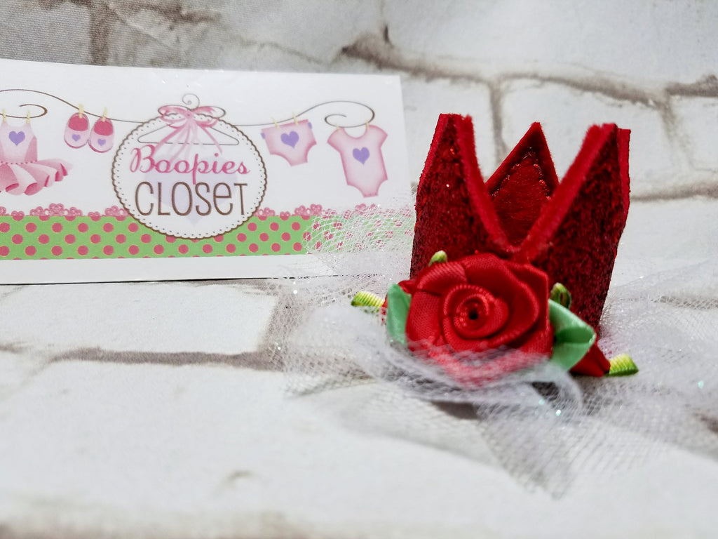 Red Sparkle Crown Barrette – Valentine's Day Felt Hair Clip for Girls, Princess Hair Accessory