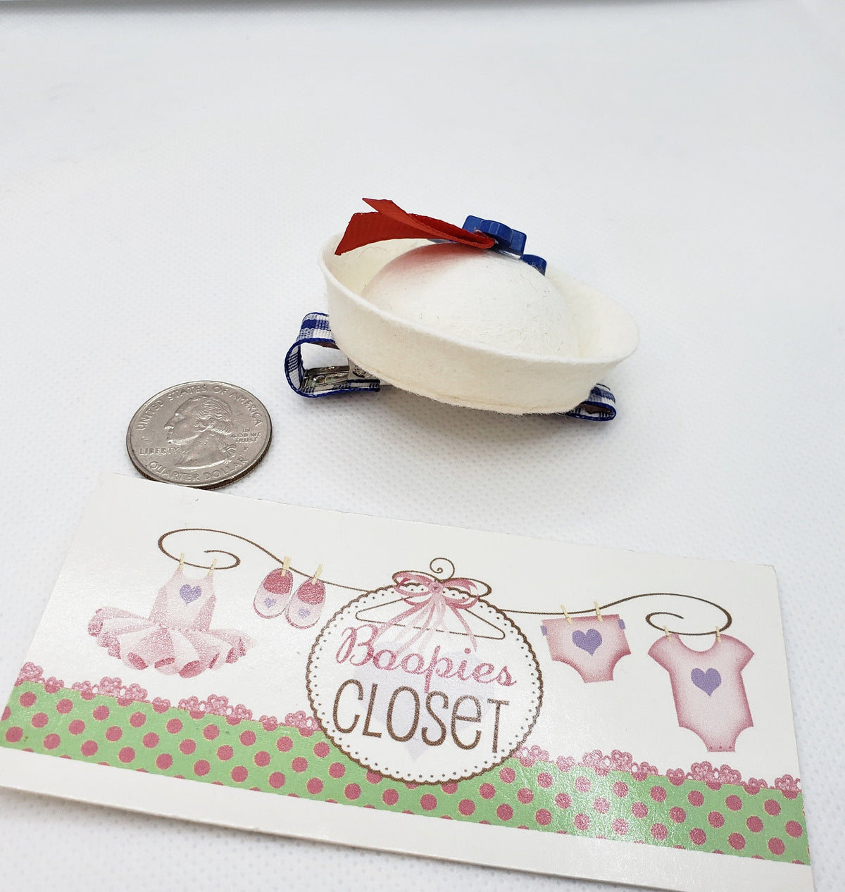 Mini Sailor Hat Barrette – 2" Blue Anchor & Red Ribbon Hair Clip for Adults, Kids & Pets