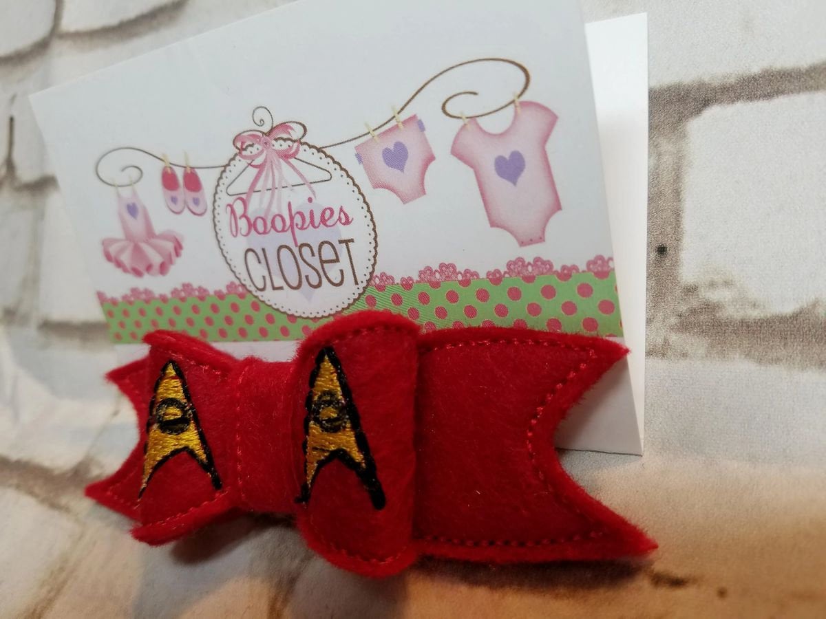 Trek the Stars Sci-Fi 3D Embroidered Felt Bow – Space Barrette or Headband for Kids & Fans