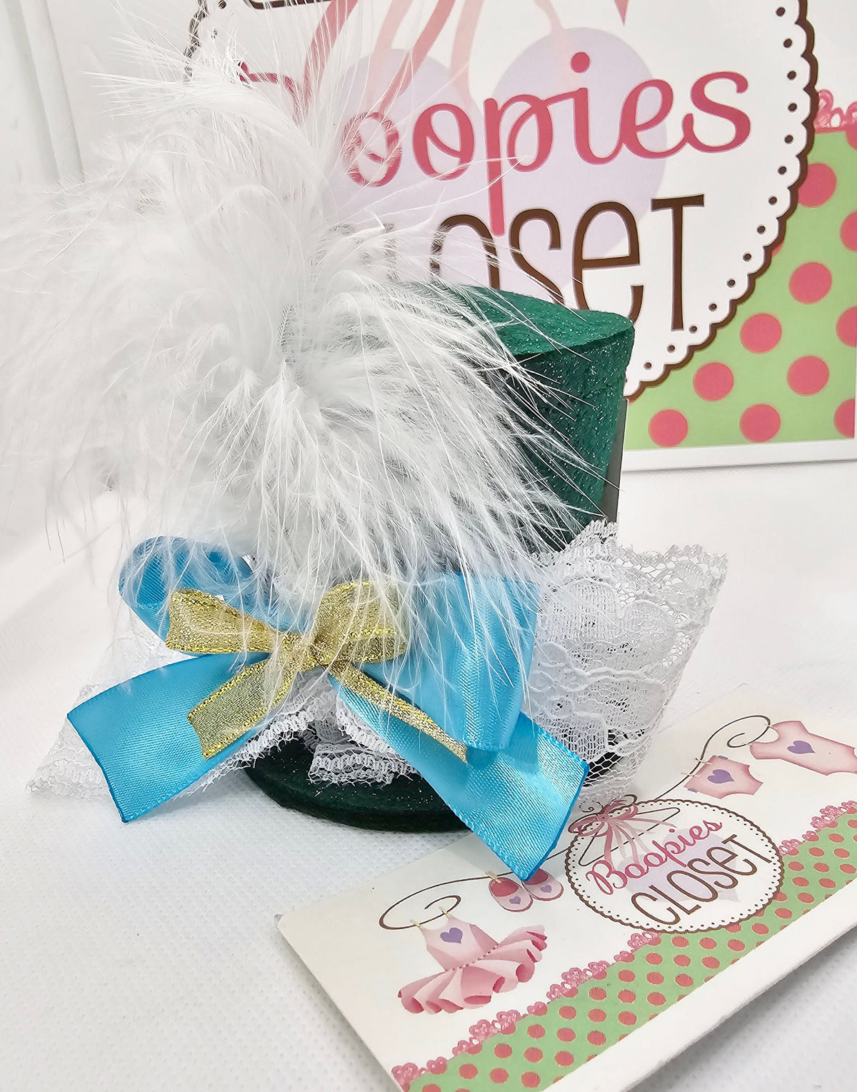 Emerald Sparkle Mad Hatter Mini Top Hat – Green Blue & Gold Fascinator, Alice in Wonderland Costume