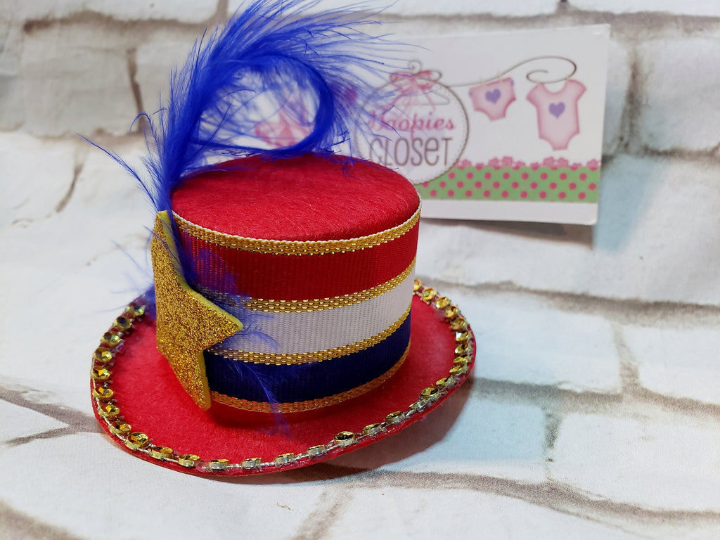 Patriotic Mini Top Hat Headband – Uncle Sam 4th of July Hat with Gold Star, Americana Costume