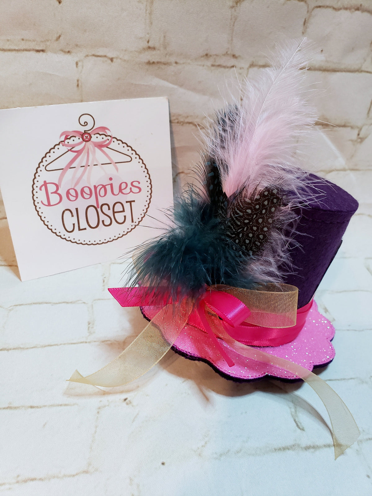 Fancy Mad Hatter Mini Top Hat – Purple Felt with Feathers & Ribbon, Alice in Wonderland Costume