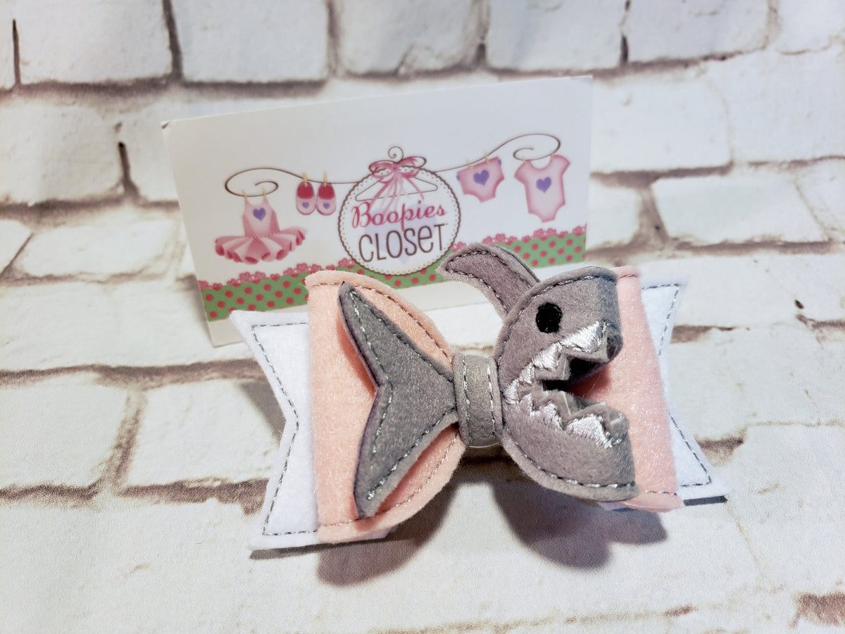 Shark Attack 3D Felt Hair Bow – Shark Week Barrette or Headband for Girls, Kids & Pets