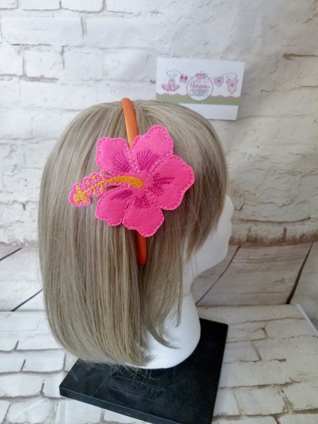 Tropical Hibiscus Flower Headband or Barrette – Hot Pink & Orange Hair Accessory for Women & Girls