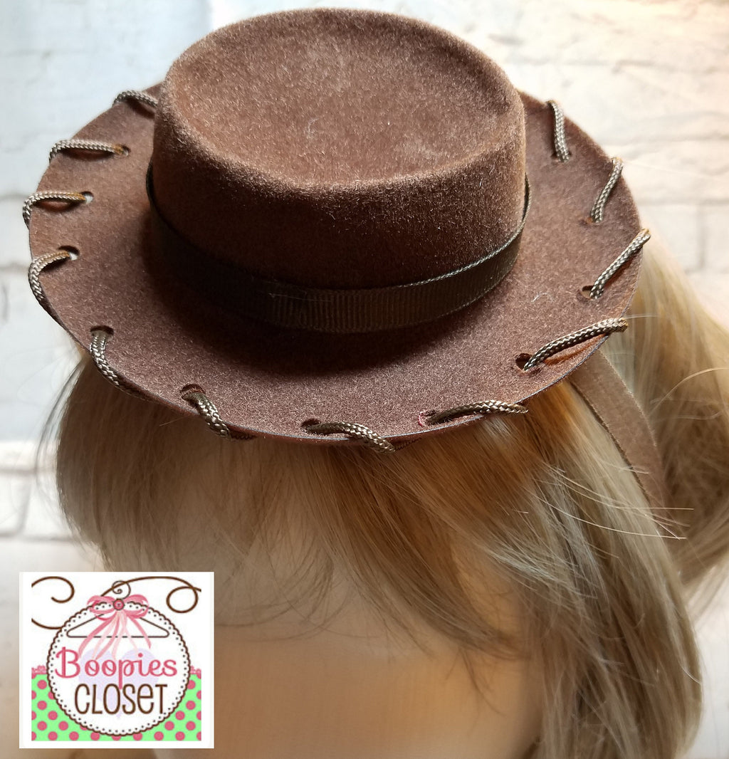 Brown Flat Top Mini Cowboy Hat Headband – Round Western Hat for Adults, Kids & Pets