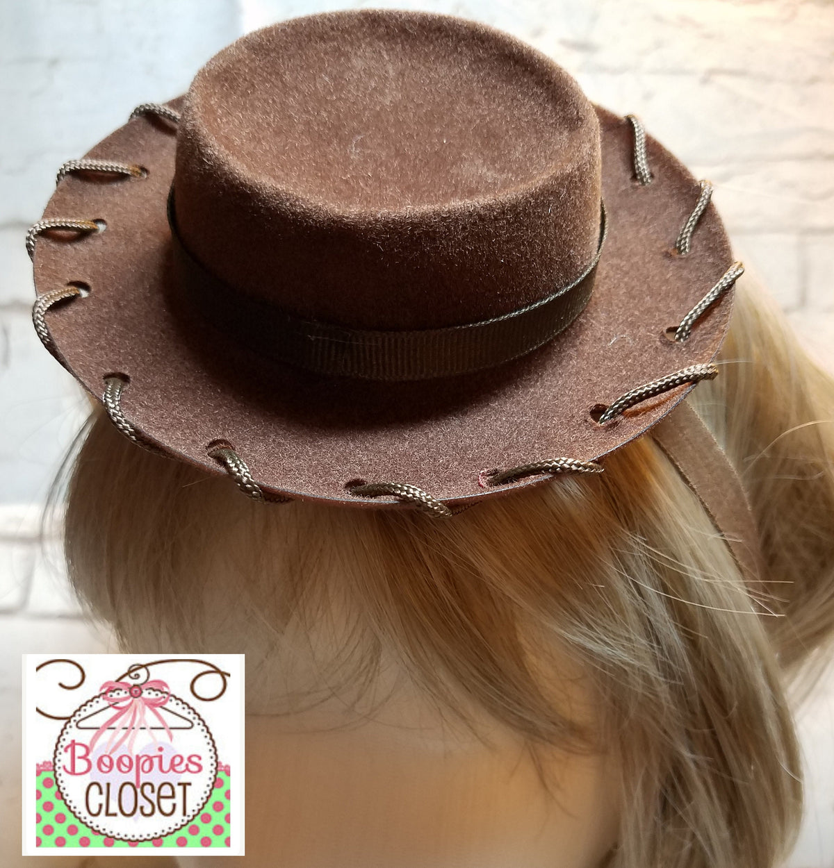 Brown Flat Top Mini Cowboy Hat Headband – Round Western Hat for Adults, Kids & Pets