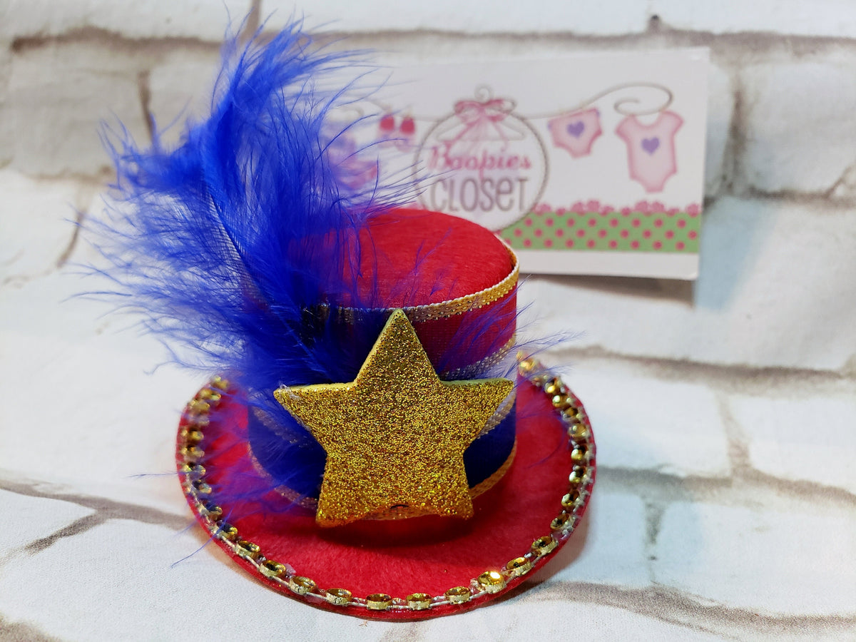 Patriotic Mini Top Hat Headband – Uncle Sam 4th of July Hat with Gold Star, Americana Costume