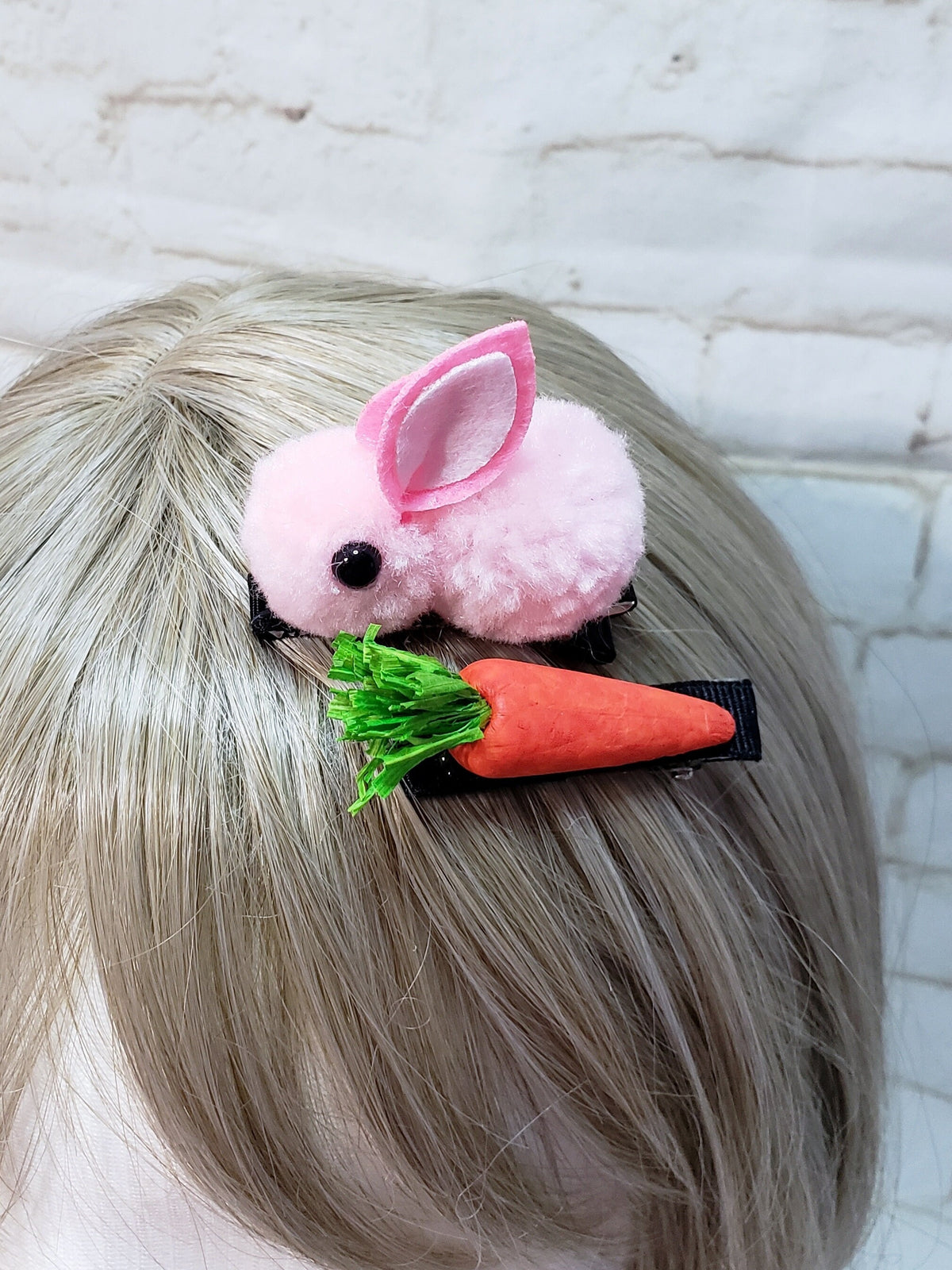 Bunny & Carrot Pompom Barrette Set – Easter Animal Hair Clips for Girls & Kids, Spring Accessory