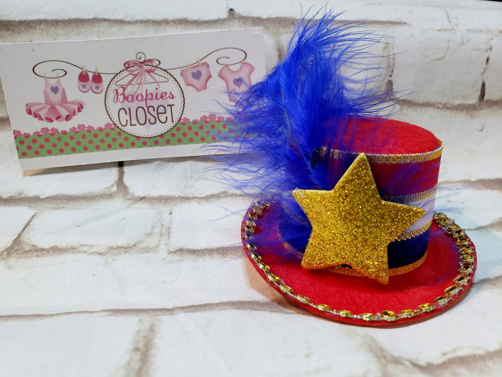 Patriotic Mini Top Hat Headband – Uncle Sam 4th of July Hat with Gold Star, Americana Costume