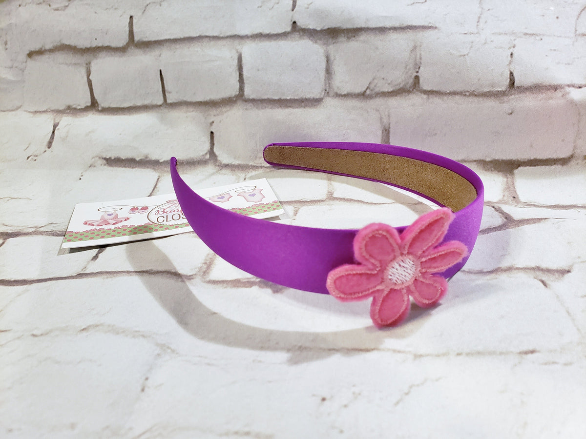 Purple Embroidered Flower Headband – Floral Hair Accessory for Girls, Handcrafted Felt Headband