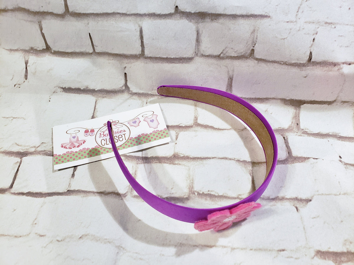 Purple Embroidered Flower Headband – Floral Hair Accessory for Girls, Handcrafted Felt Headband