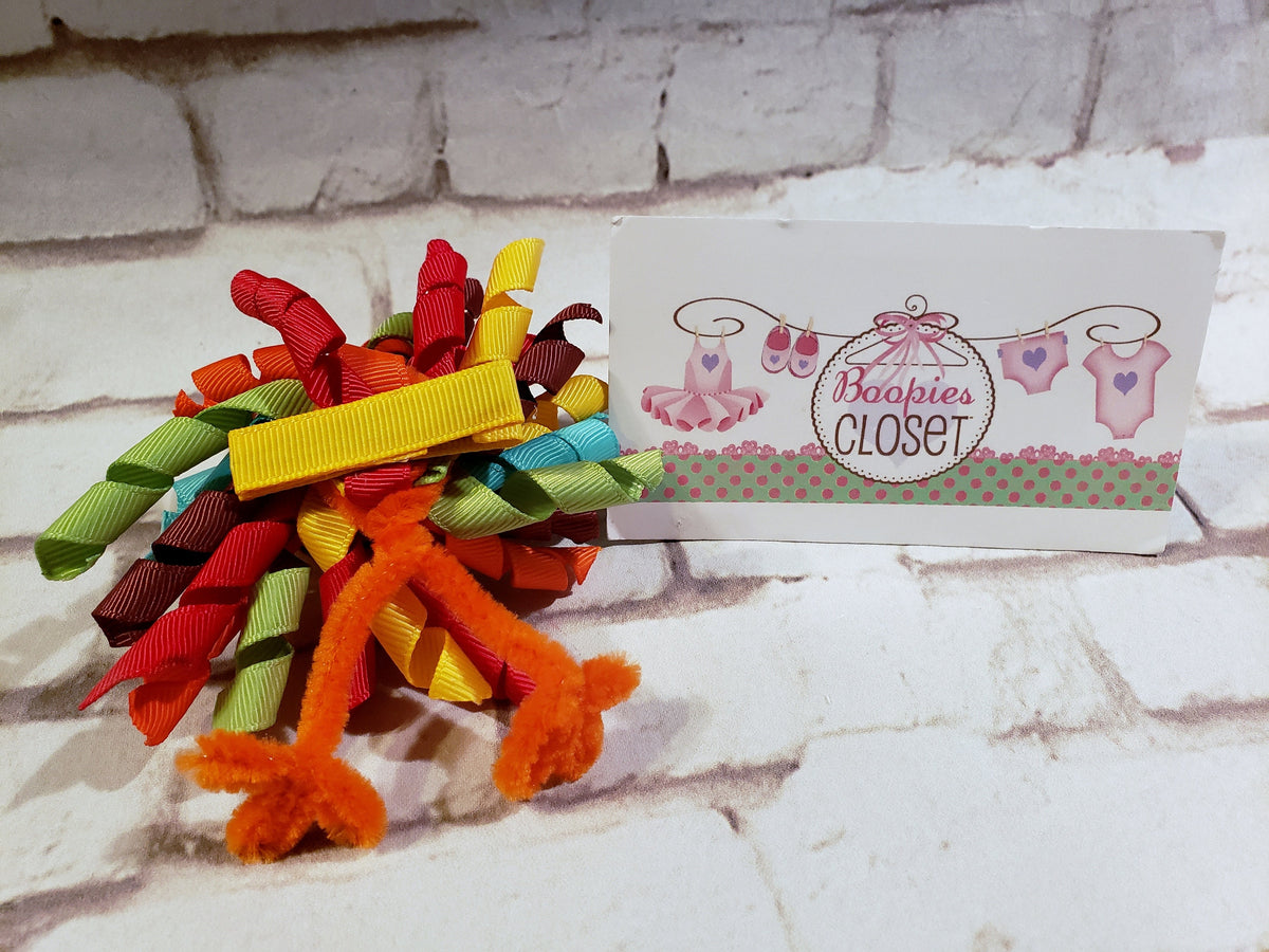Thanksgiving Turkey Hair Barrette – Curly Ribbon Hair Clip for Kids & Pets, Holiday Hair Accessory