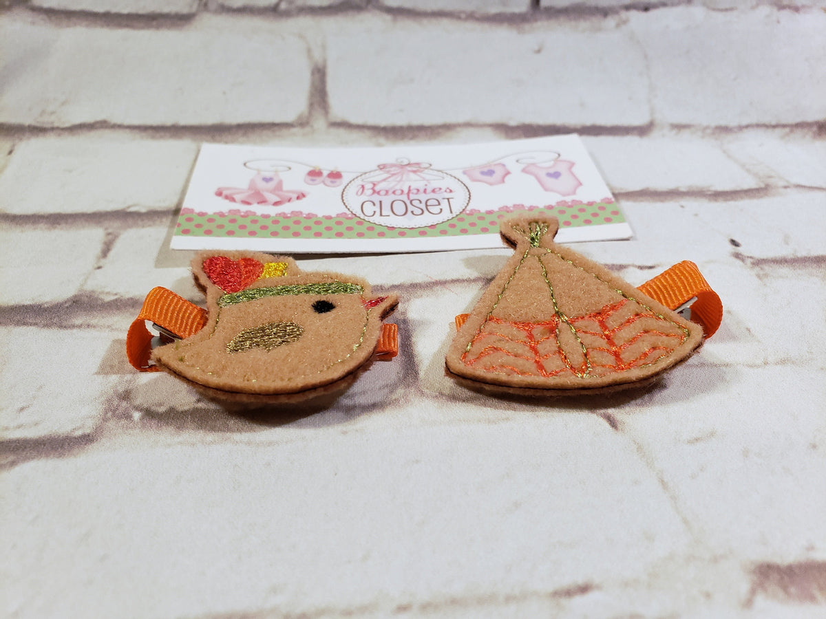 Chick & Tipi Thanksgiving Feltie Barrette Set – Holiday Hair Clips for Girls, Thanksgiving Headband