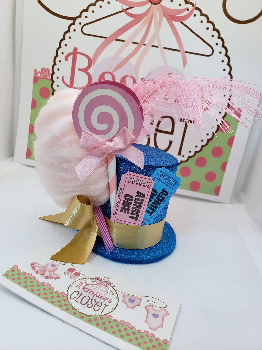 Cotton Candy Mini Top Hat – Circus Party Costume Hat with Lollipop, Sweet Themed Fascinator