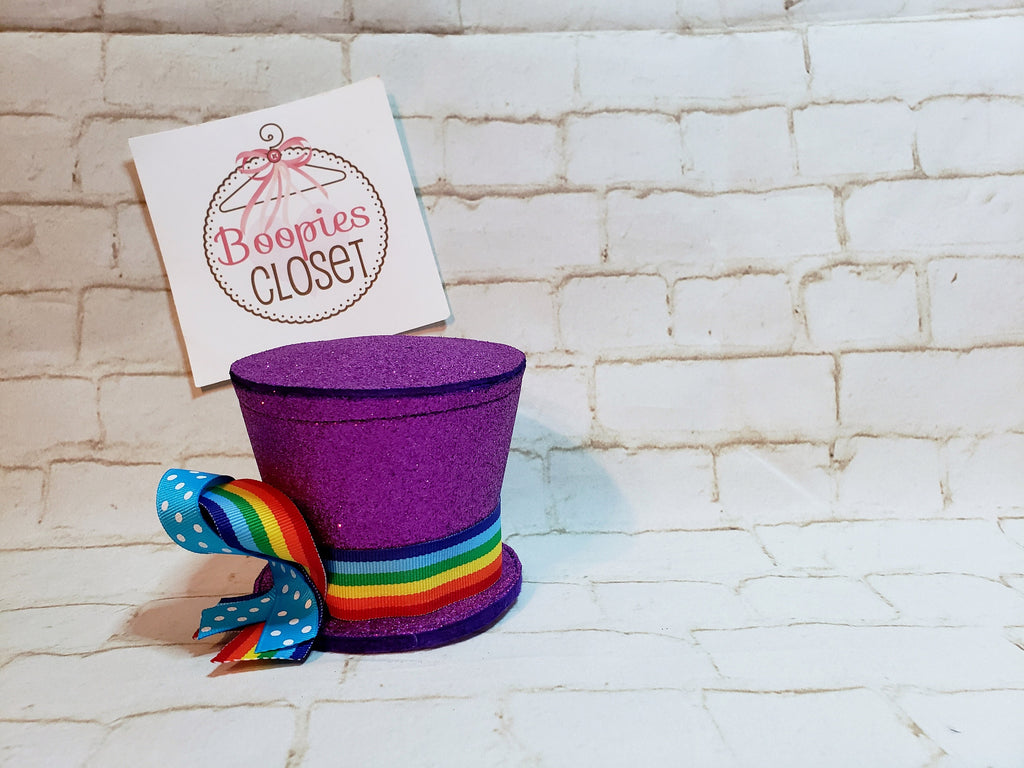 Rainbow Ribbon Sparkle Mini Top Hat – Customizable Party Costume Hat for Adults, Kids & Pets
