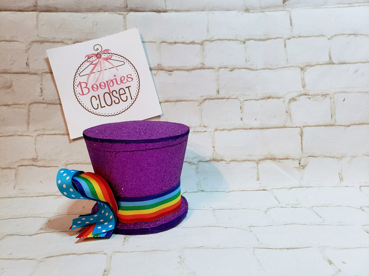 Rainbow Ribbon Sparkle Mini Top Hat – Customizable Party Costume Hat for Adults, Kids & Pets