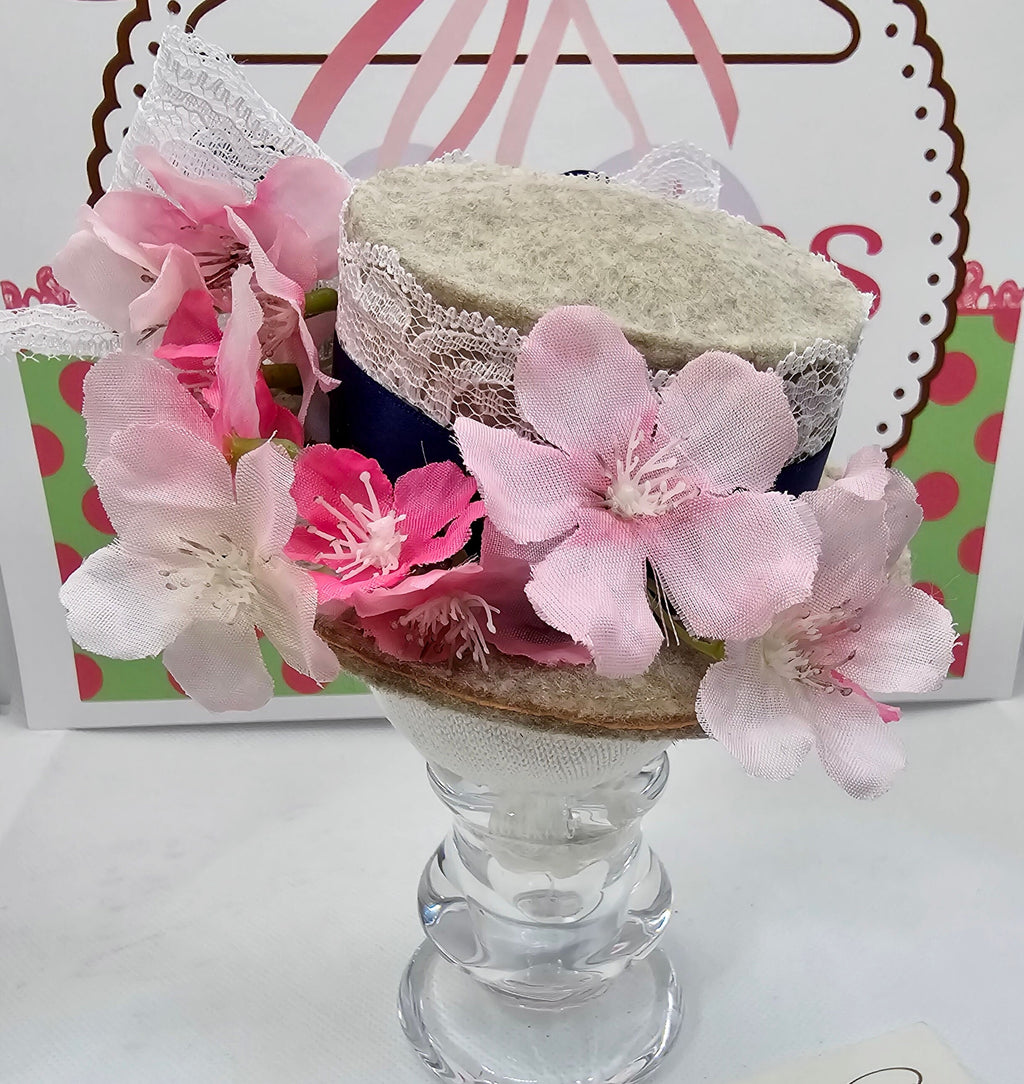 Cherry Blossom Mini Top Hat – Lace & Ribbon Derby Fascinator for Women & Girls, Spring Party Hat