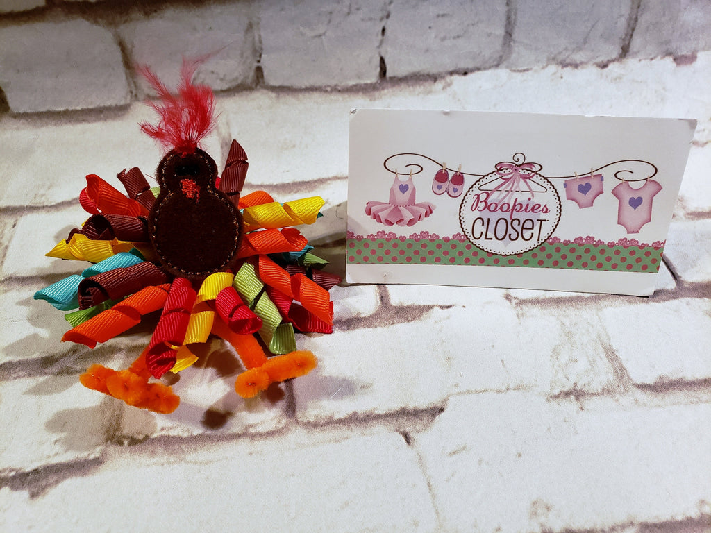 Thanksgiving Turkey Hair Barrette – Curly Ribbon Hair Clip for Kids & Pets, Holiday Hair Accessory