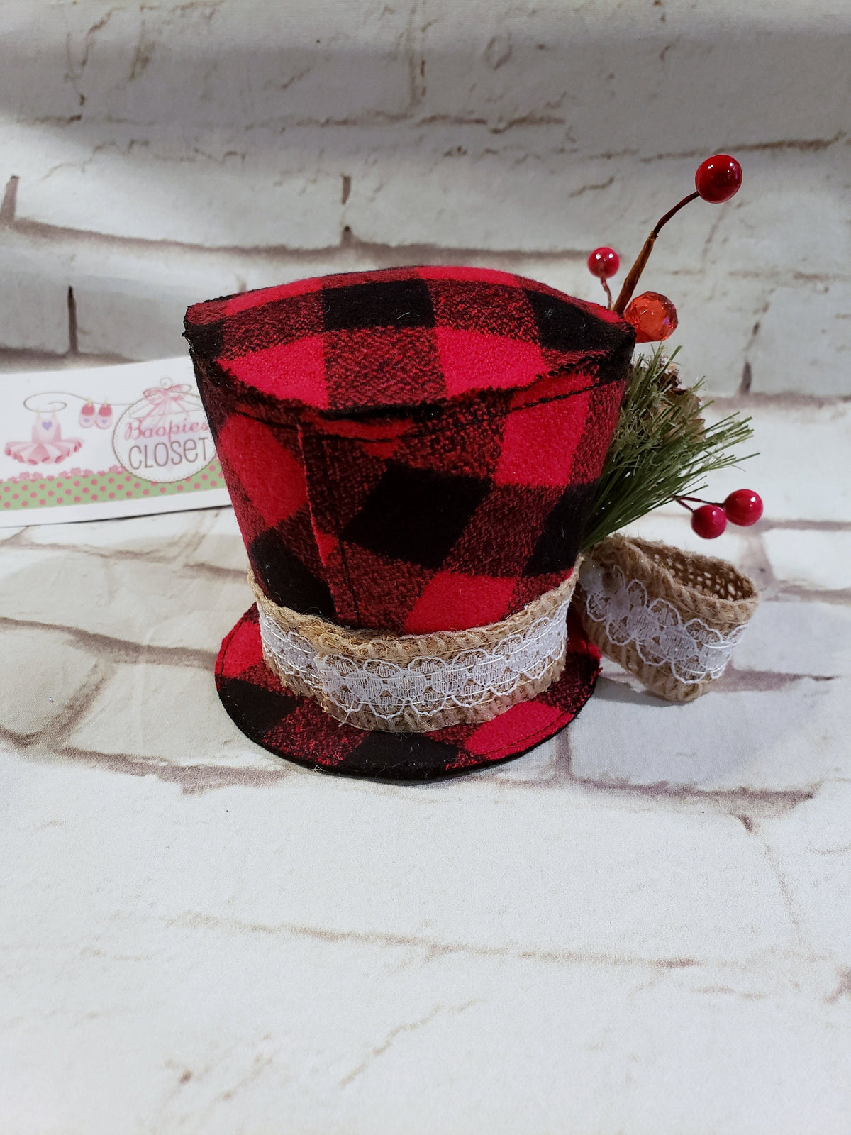 Buffalo Plaid Mini Top Hat – Winter Berries & Pine Holiday Hat for Adults, Kids & Pets, Christmas Fascinator