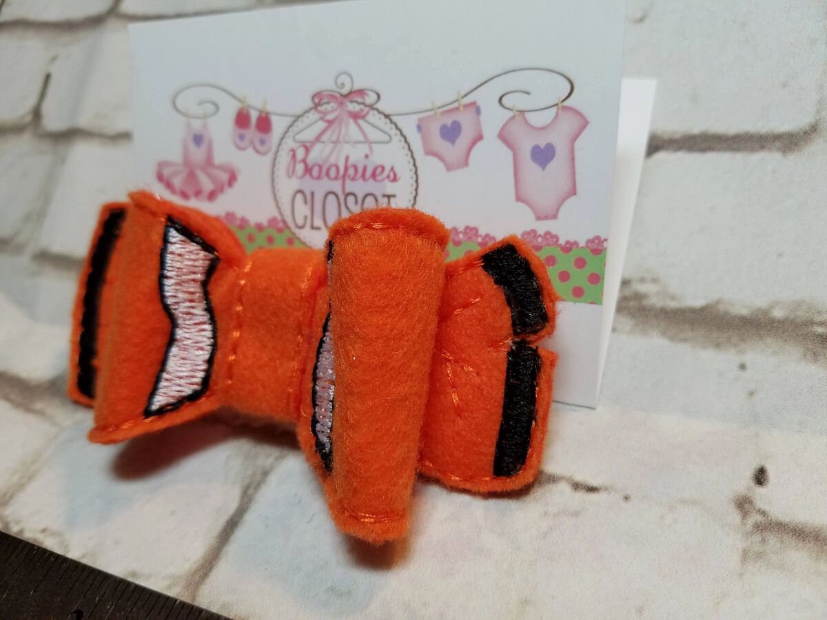 Clown Fish 3D Embroidered Felt Bow – Finding Nemo Inspired Barrette or Headband for Kids & Pets