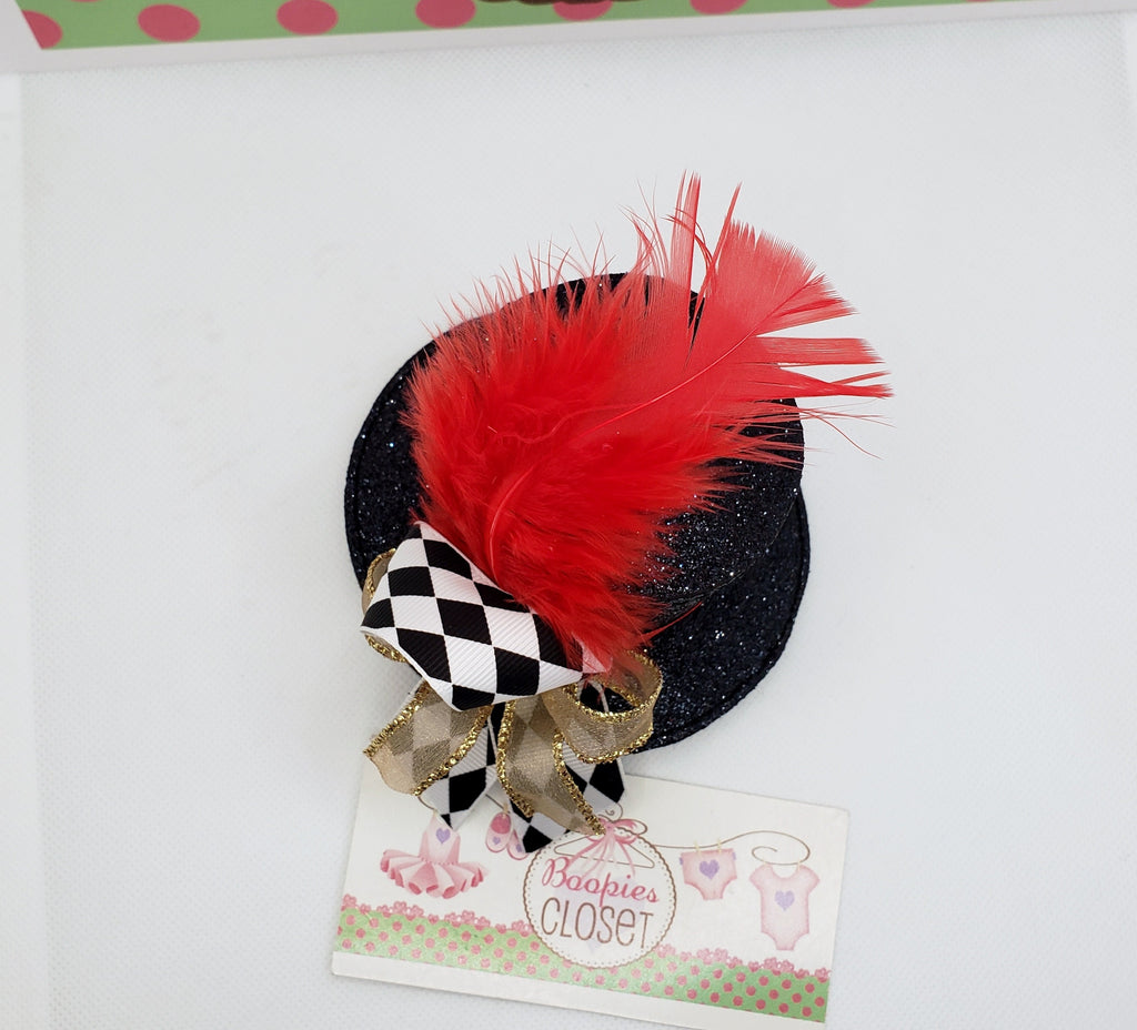 Ringmaster Sparkle Mini Top Hat – Circus Costume Headband with Feather Accent for Adults & Kids