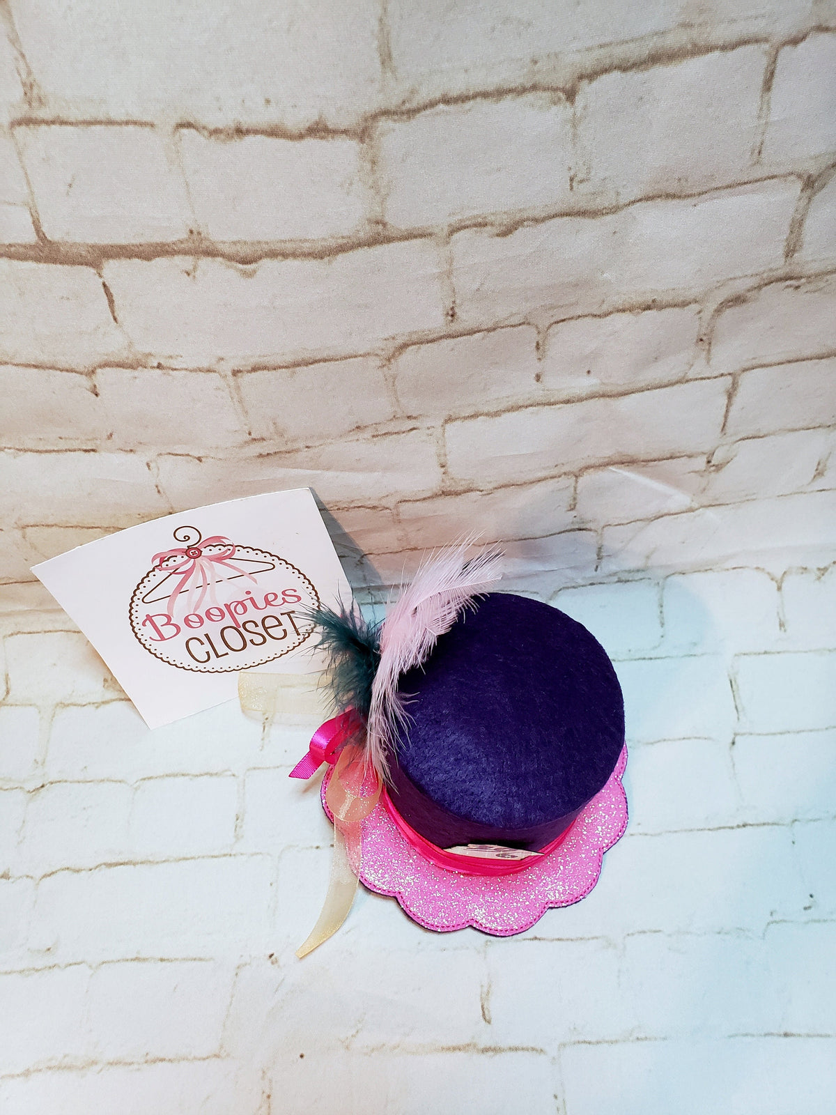 Fancy Mad Hatter Mini Top Hat – Purple Felt with Feathers & Ribbon, Alice in Wonderland Costume