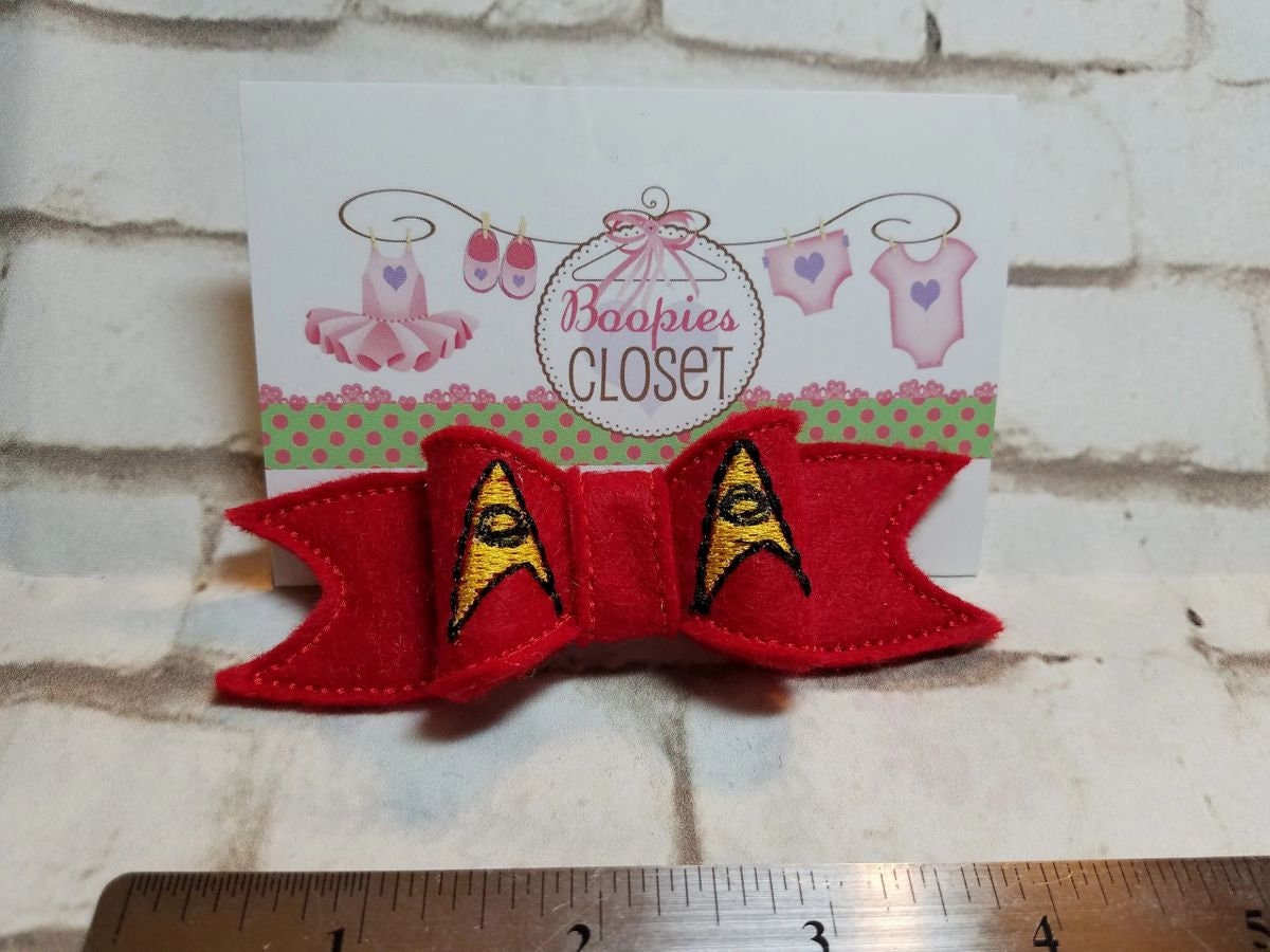 Trek the Stars Sci-Fi 3D Embroidered Felt Bow – Space Barrette or Headband for Kids & Fans
