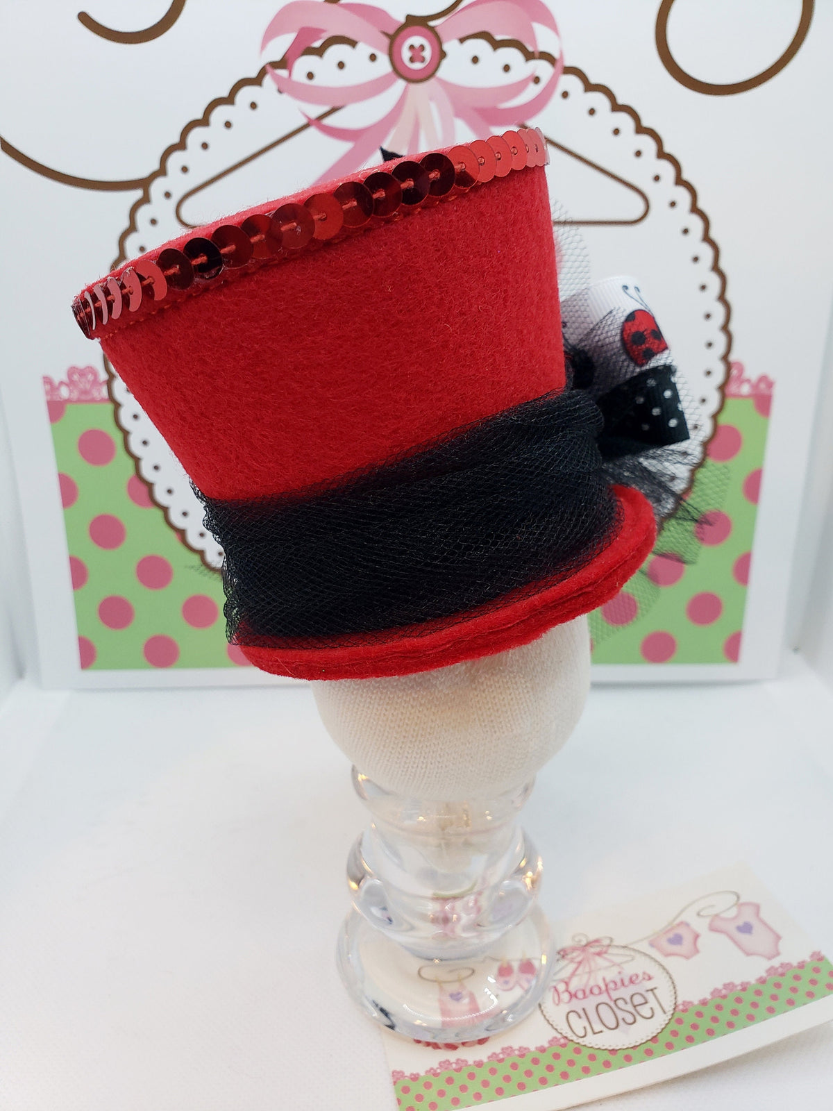 Ladybug Mini Top Hat – Sequin Trimmed Derby Hat for Adults, Kids & Pets, Bug Costume Headpiece