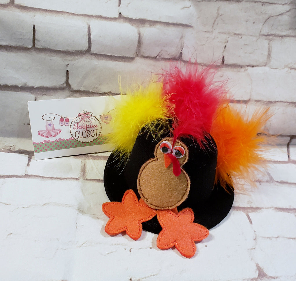 Thanksgiving Mini Top Hat Headband – Embroidered Turkey Felt Hat for Adults, Kids & Pets