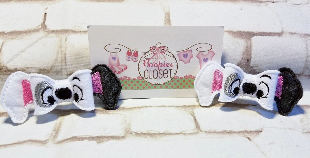 Dalmatian Puppy 3D Embroidered Felt Bow – Dog Hair Accessory Barrette or Headband for Kids & Pets