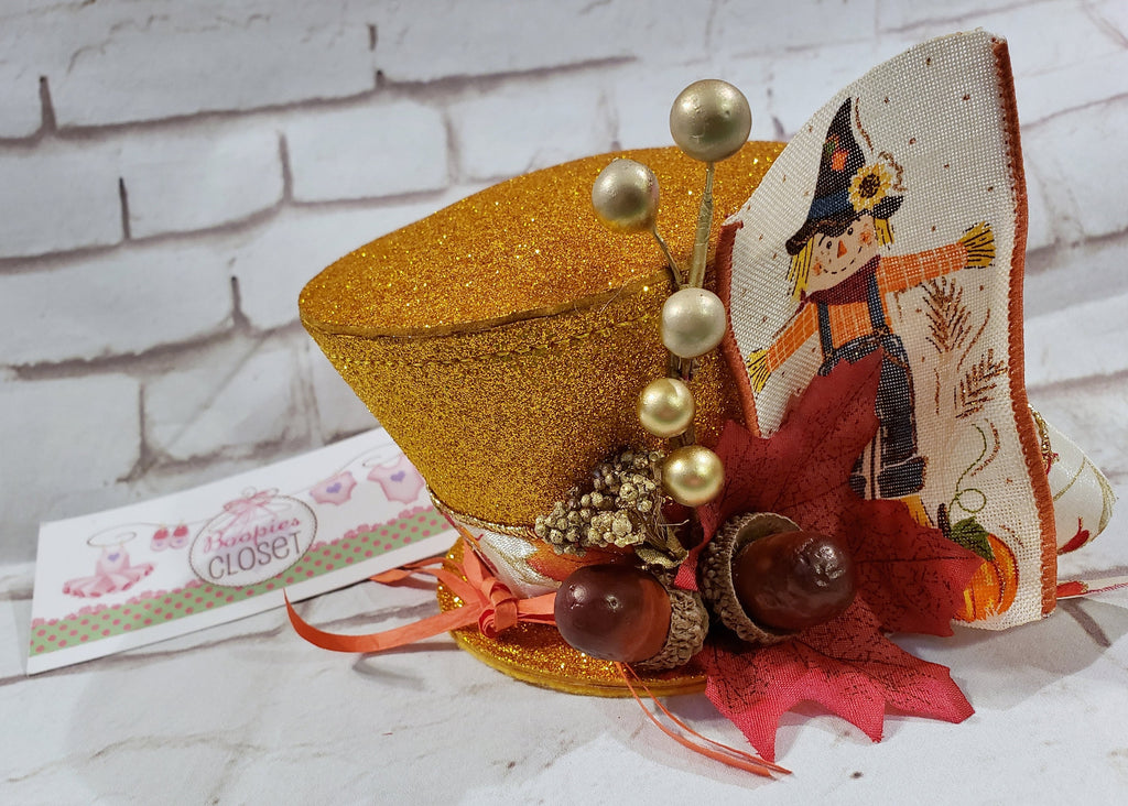 Scarecrow Sparkle Flared Mini Top Hat – Fall Harvest Festival Hat for Adults, Kids & Pets