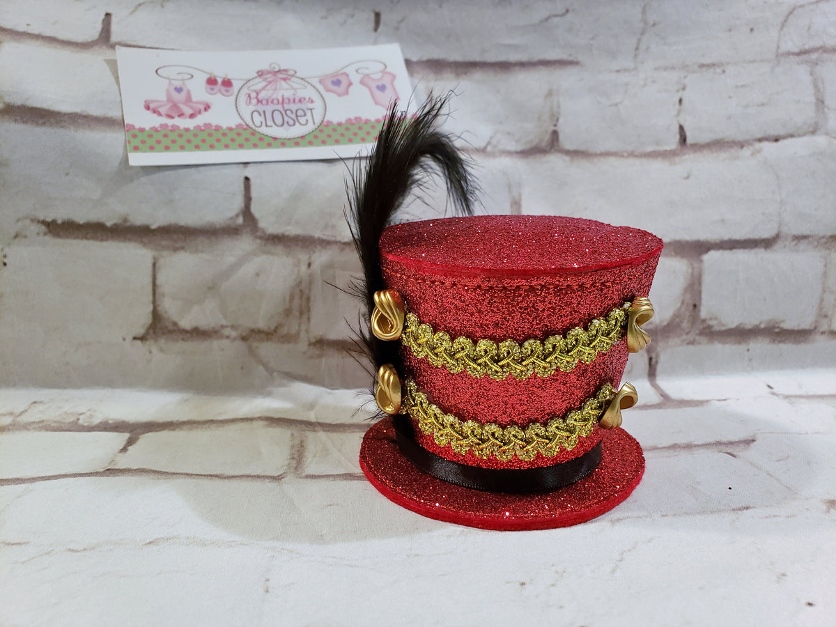 Sparkle Military Mini Top Hat – Gold Braid & Feather Finish Majorette Hat for Adults & Kids