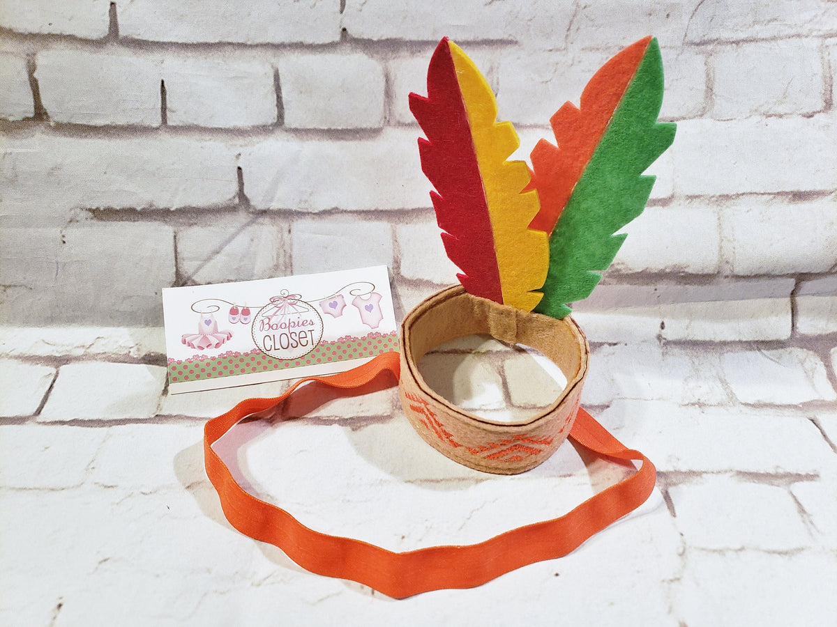 Native American Mini Feather Headband – Thanksgiving Costume Hat for Adults, Kids & Pets