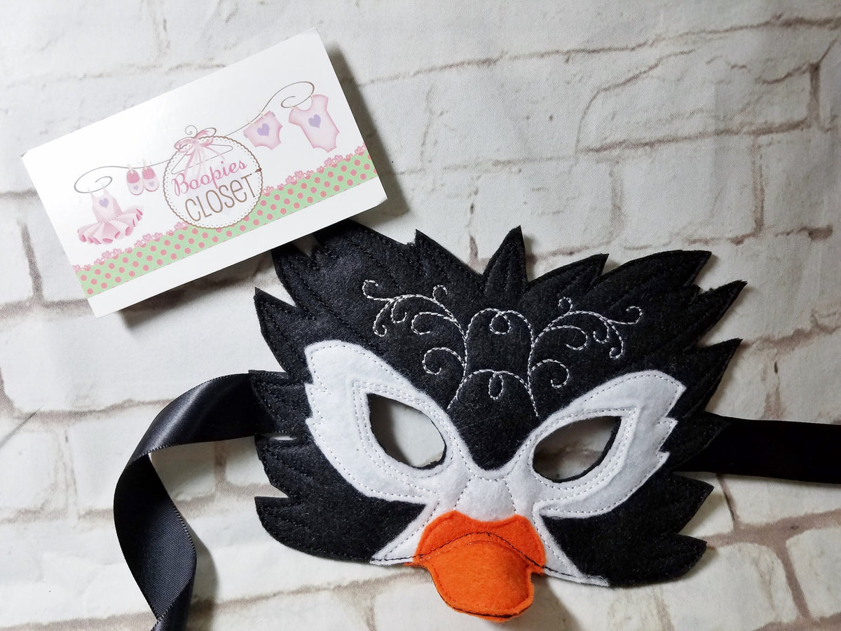 Feathered Penguin Felt Mask – Embroidered Bird Costume Mask for Adults & Kids, Masquerade Accessory