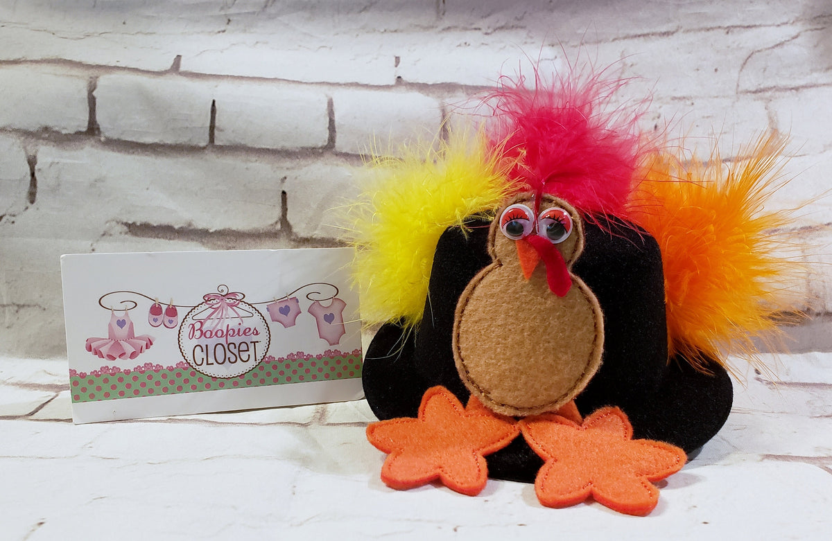 Thanksgiving Mini Top Hat Headband – Embroidered Turkey Felt Hat for Adults, Kids & Pets