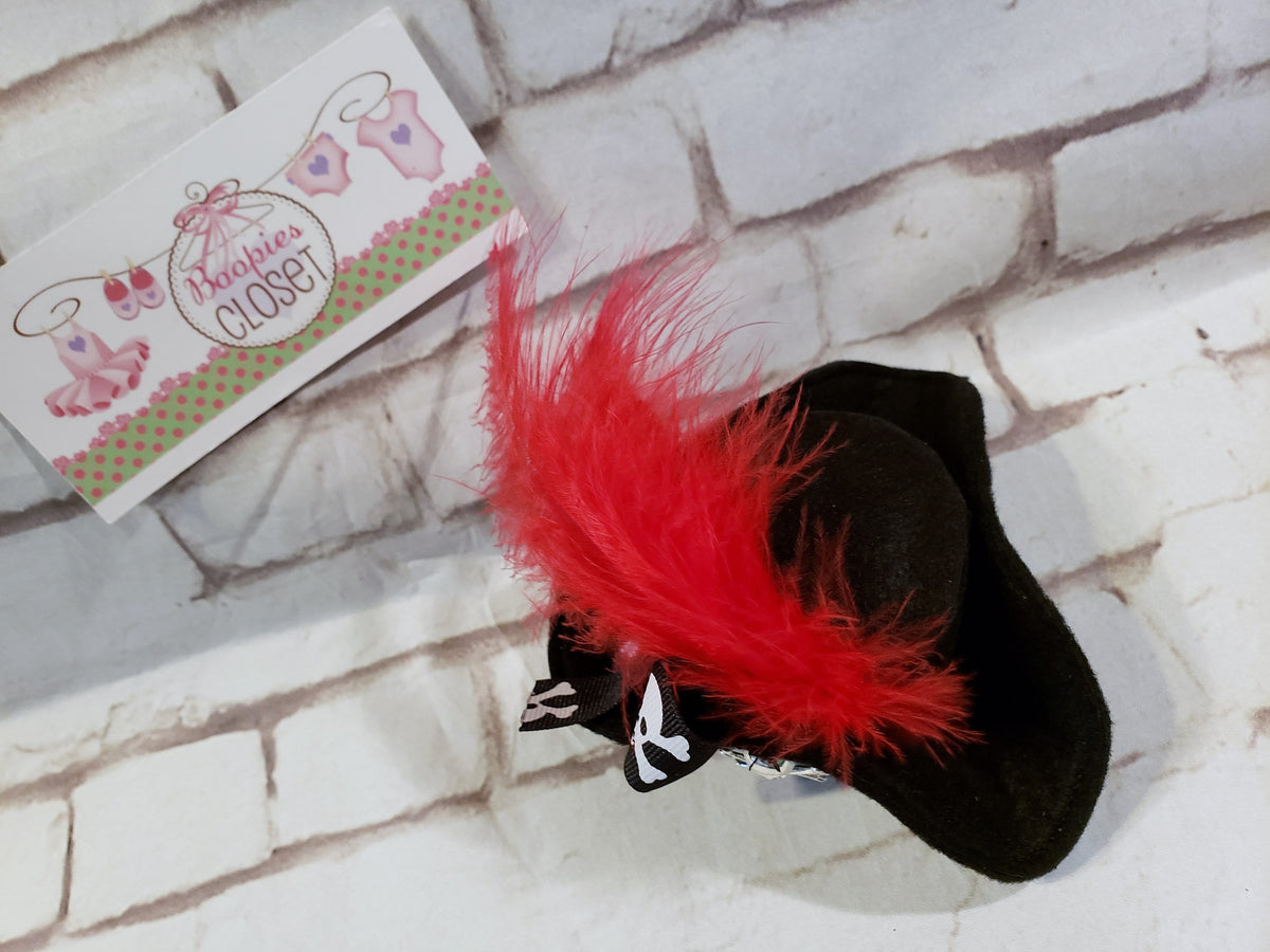 Mini Pirate Tricorne Hat – Skull & Feather Costume Hat for Adults, Kids & Pets, Halloween Headpiece