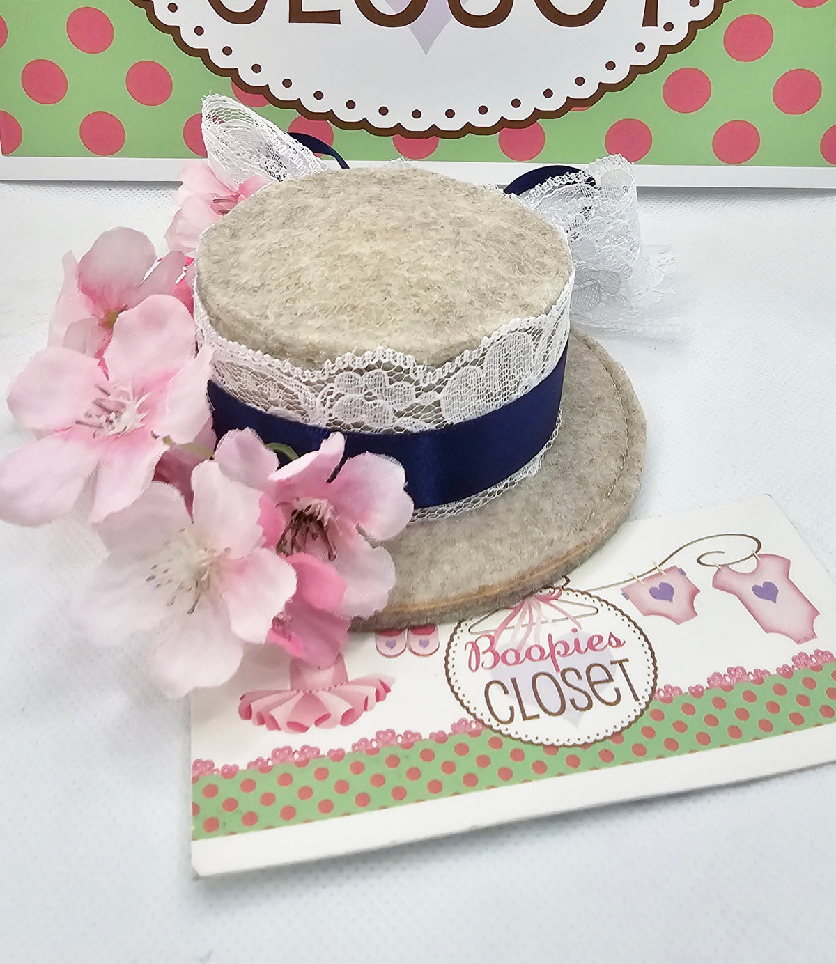 Cherry Blossom Mini Top Hat – Lace & Ribbon Derby Fascinator for Women & Girls, Spring Party Hat