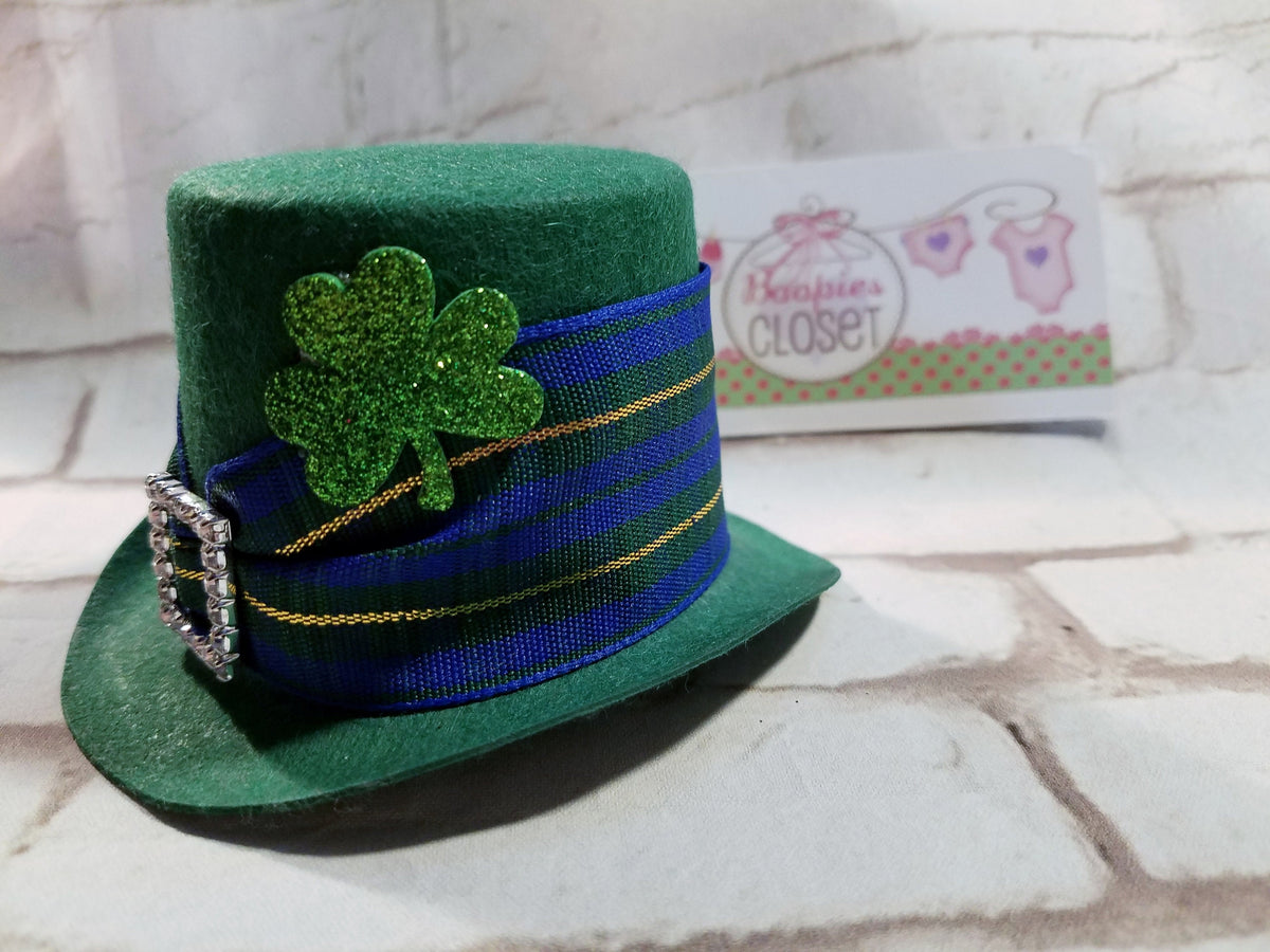 St. Patrick's Day Mini Top Hat – Leprechaun Buckle & Clover Accent Costume Hat for Adults & Kids