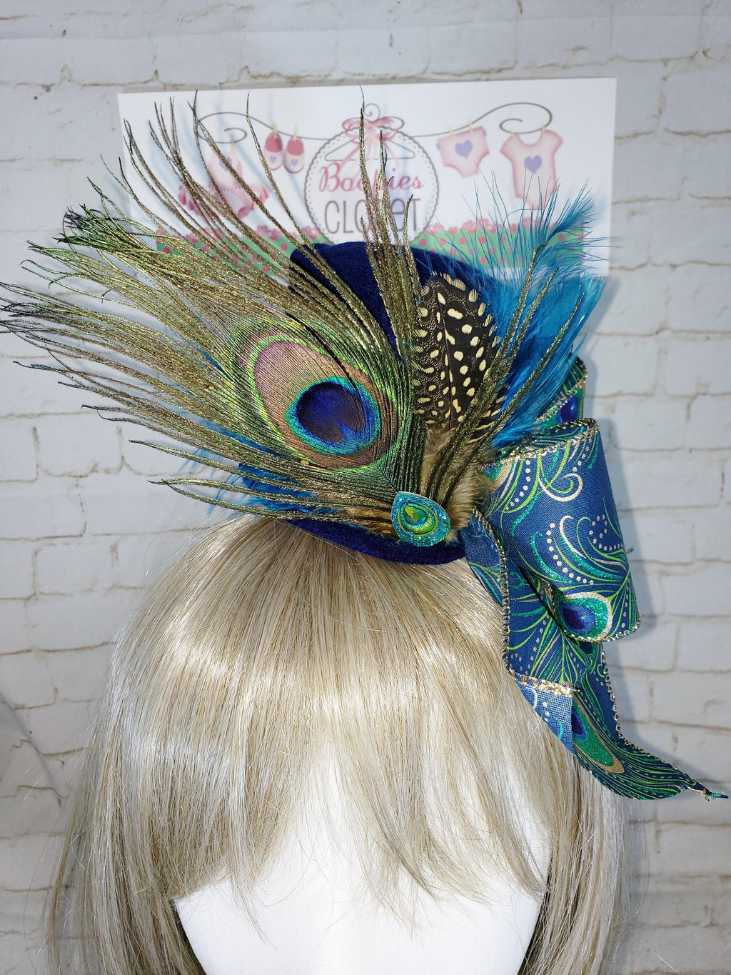 Peacock Feather Mini Top Hat – Derby & Mad Hatter Costume Fascinator for Women & Girls