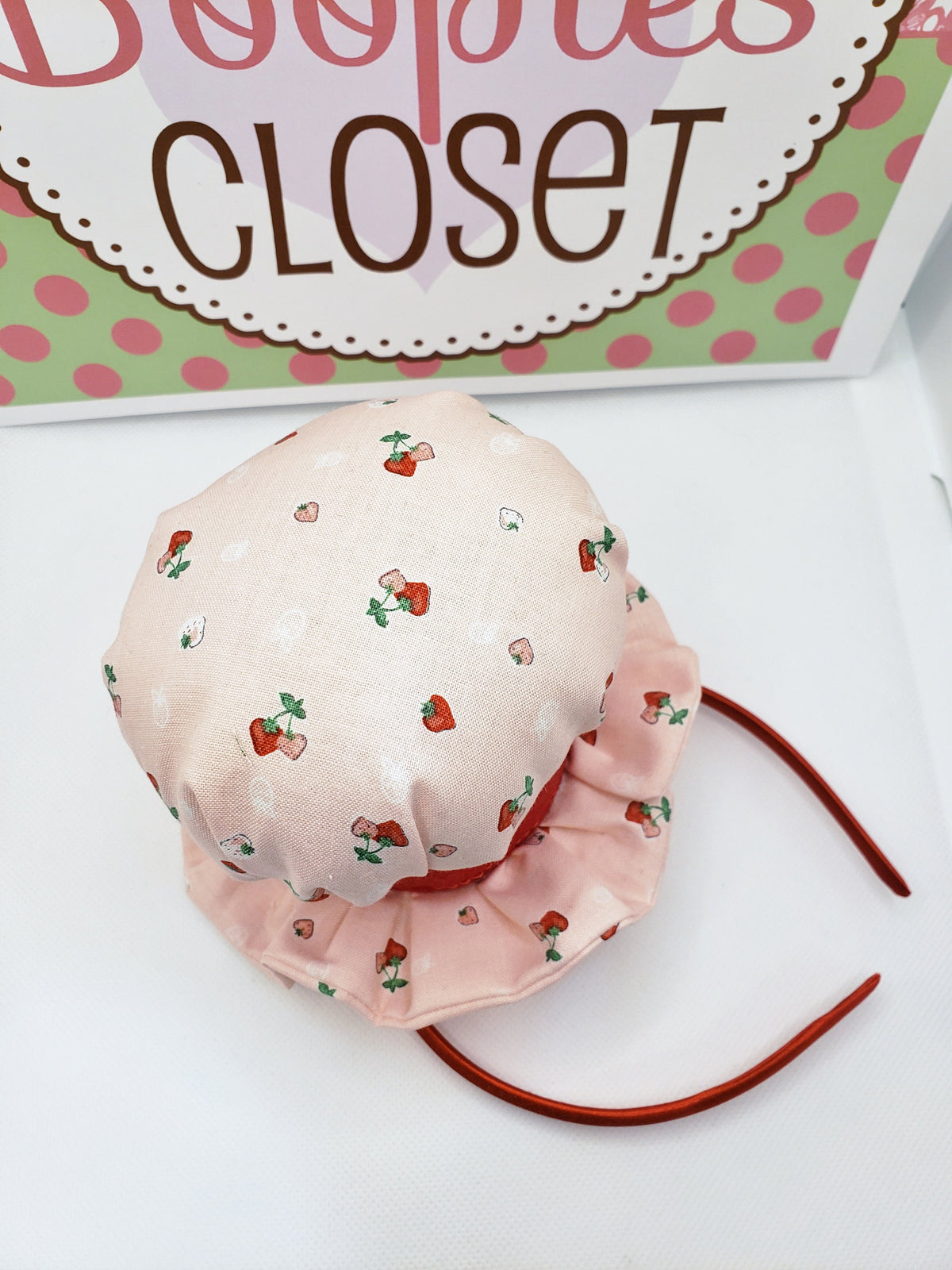 Strawberry Mini Bonnet Hat – Muffin Shaped Food Costume Fascinator, Novelty Party Headpiece